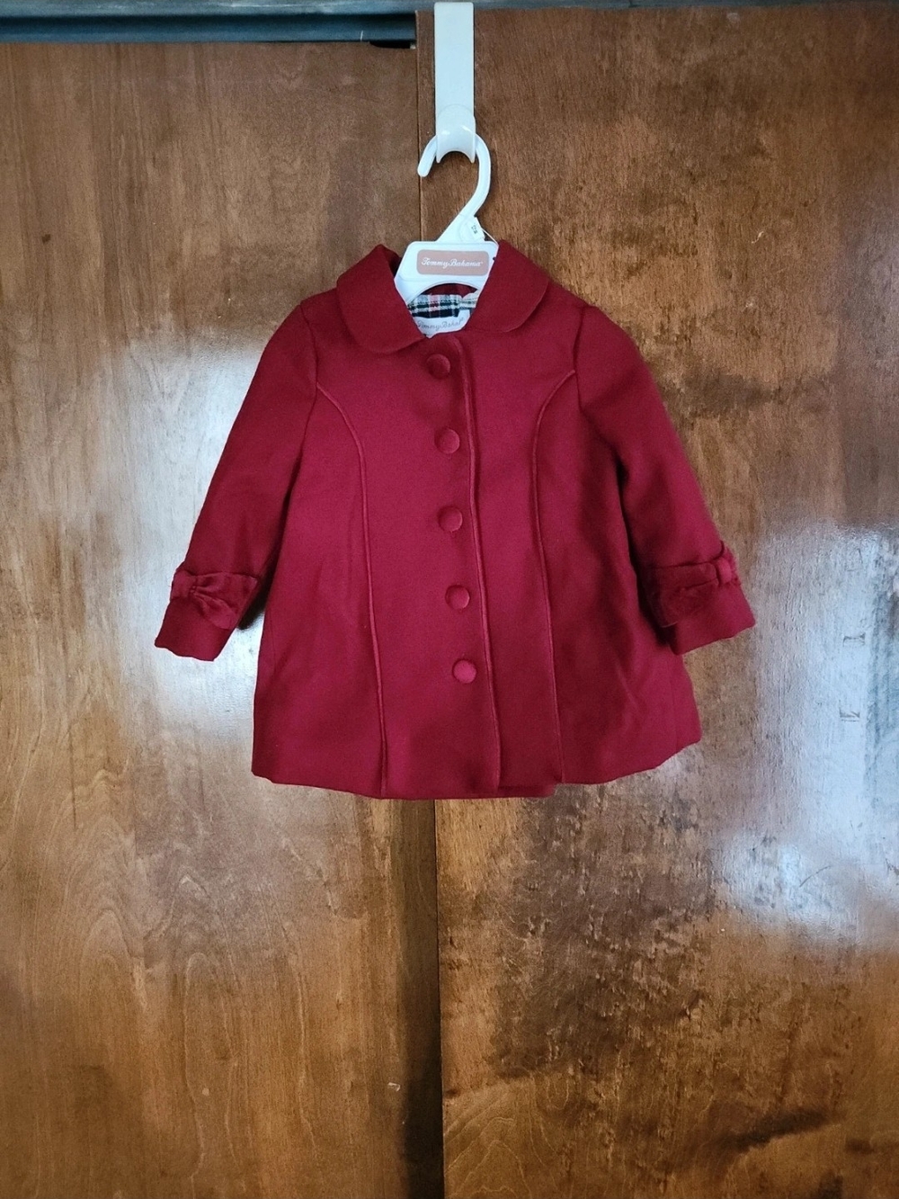 Tommy Bahama Girls Red Pea Coat with Rounded Collar